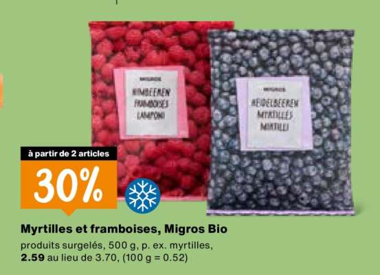 Myrtilles et framboises, Migros Bio