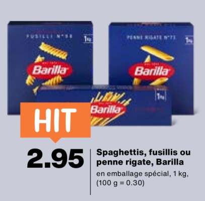 Spaghettis, fusillis ou penne rigate, Barilla