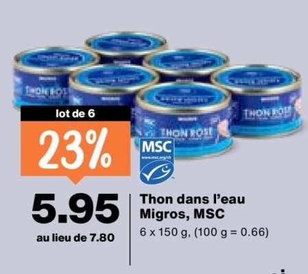 Thon dans l’eau Migros, MSC