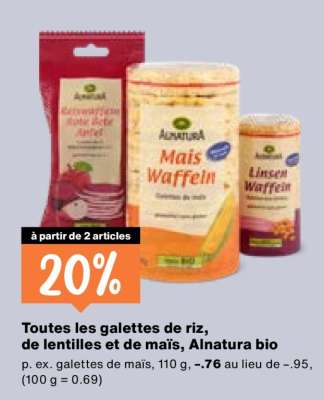 Toutes les galettes de riz, de lentilles et de maïs, Alnatura bio