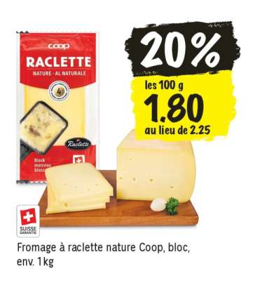 Fromage à raclette nature Coop, bloc, env. 1kg