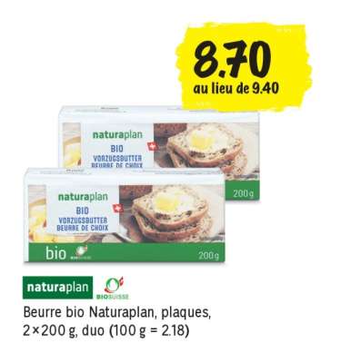 Beurre bio Naturaplan, plaques